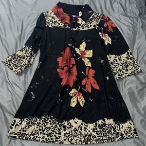 Autonomy Ladieswear One Button Tunic Dress Hippie Boho Red/Black UK 18